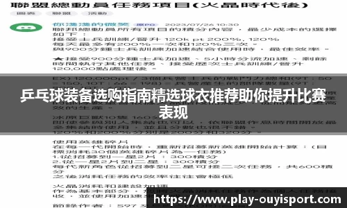 乒乓球装备选购指南精选球衣推荐助你提升比赛表现